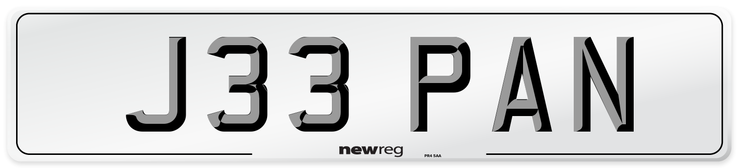 J33 PAN Number Plate from New Reg